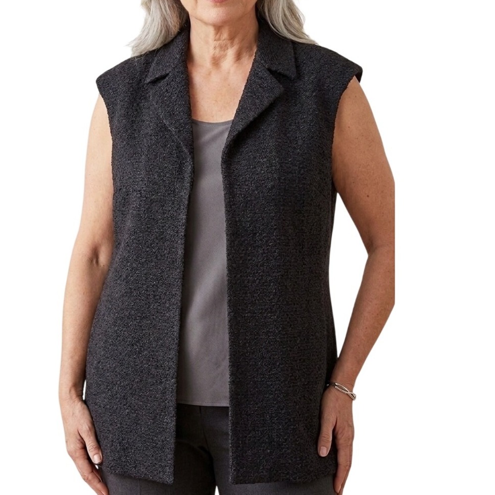 Coldwater‎ Creek Black Sleeveless Boucle Jacket Vest Size 16 NWT Notched Lapel